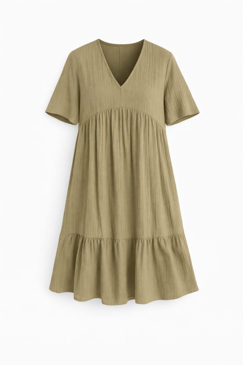 V-Neck Tiered Mini Dress – Short Sleeve Relaxed Fit