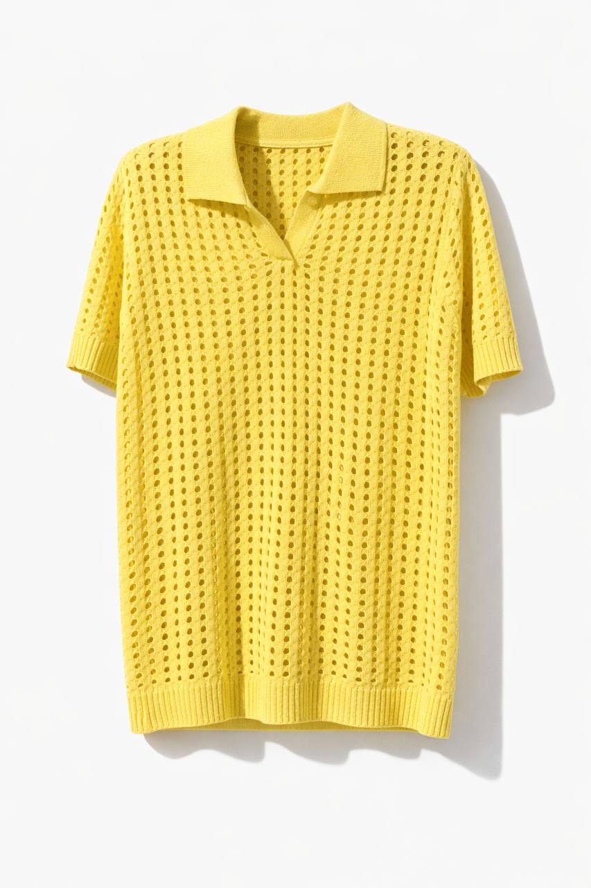 Textured Knit Polo Top – Short Sleeve V-Neck