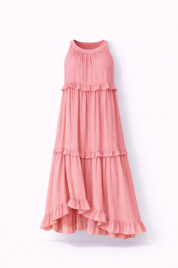 Sleeveless Tiered Maxi Dress – Ruffle Detail Flowy Long Dress