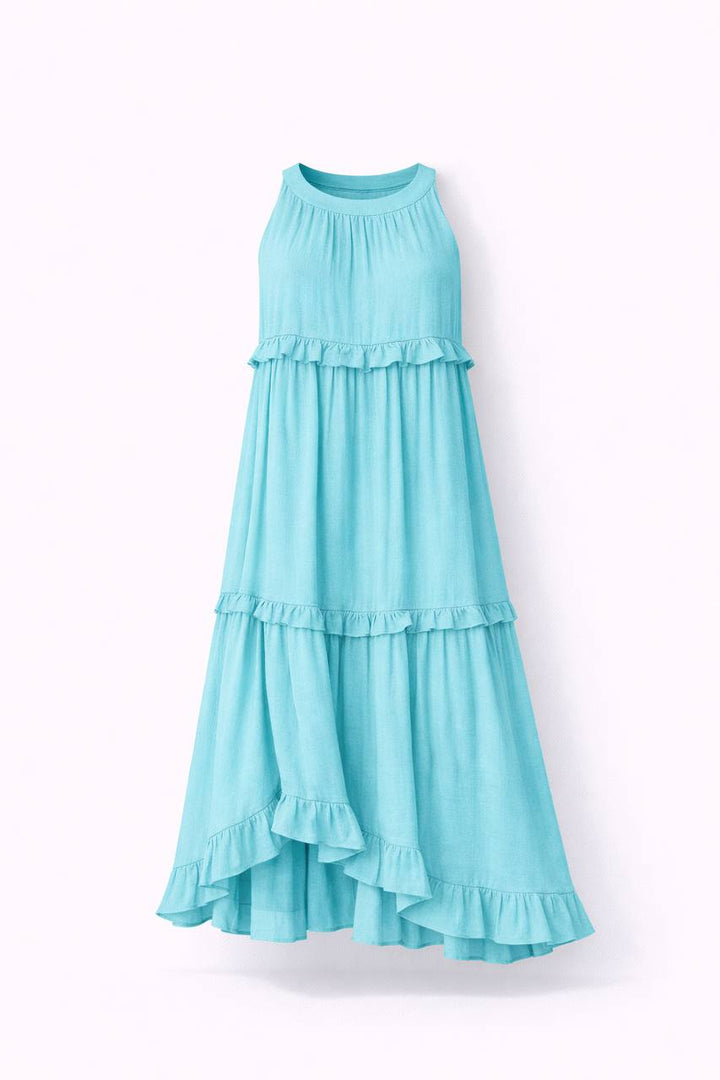 Sleeveless Tiered Maxi Dress – Ruffle Detail Flowy Long Dress