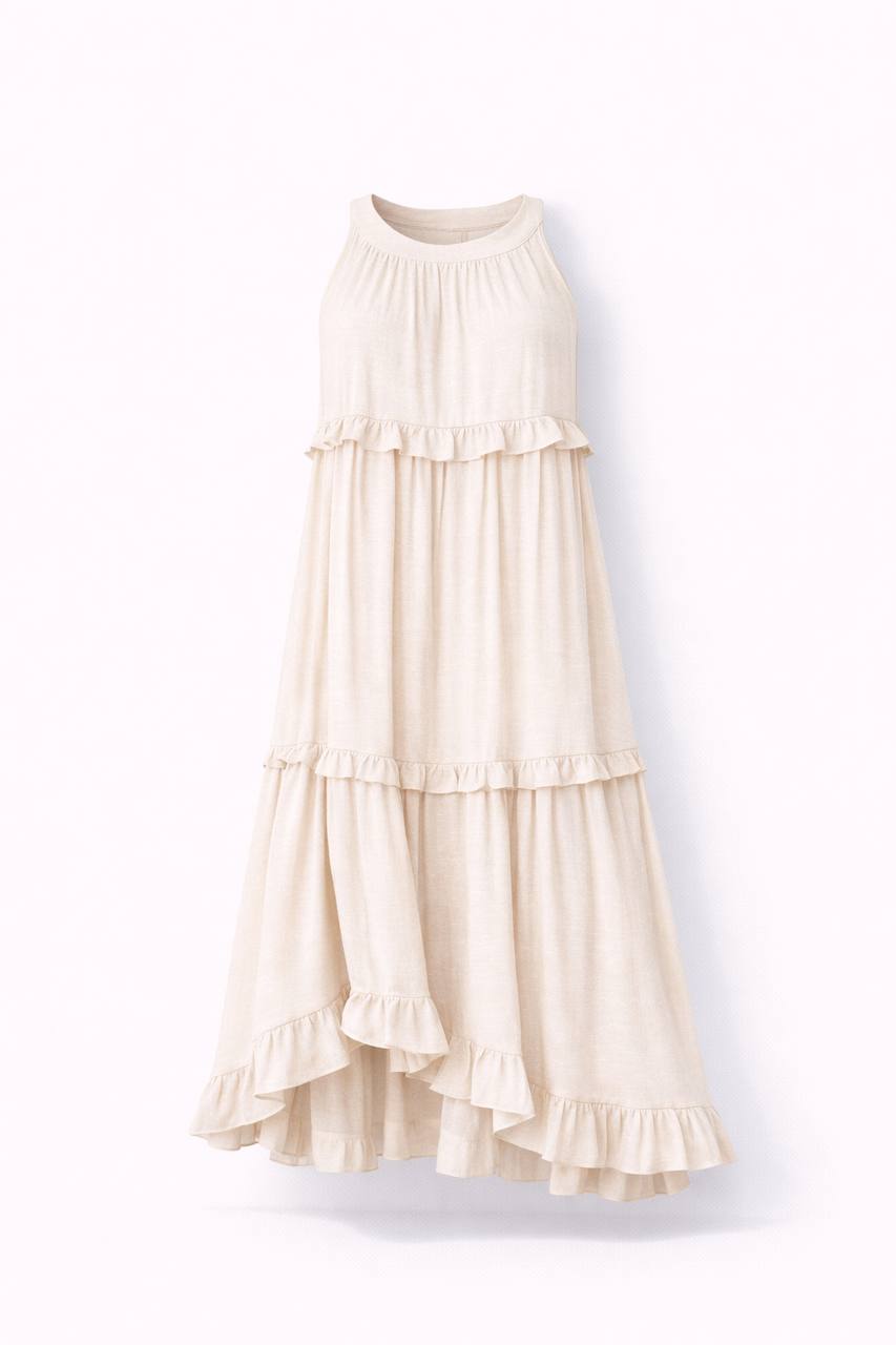 Sleeveless Tiered Maxi Dress – Ruffle Detail Flowy Long Dress