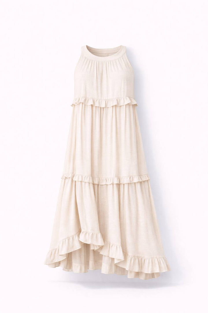 Sleeveless Tiered Maxi Dress – Ruffle Detail Flowy Long Dress
