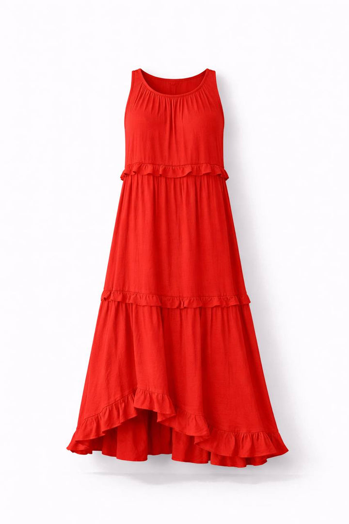 Sleeveless Tiered Maxi Dress – Ruffle Detail Flowy Long Dress