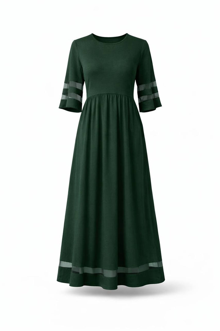 Long Sleeve Maxi Dress –  Sheer Sleeve and Hem Details