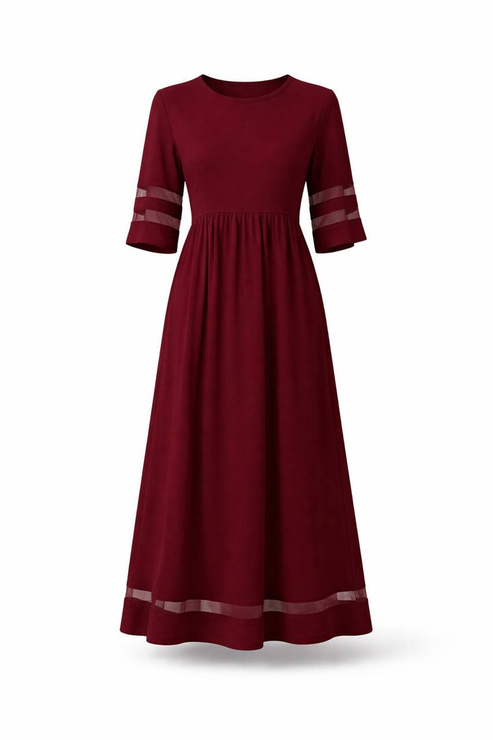 Long Sleeve Maxi Dress –  Sheer Sleeve and Hem Details