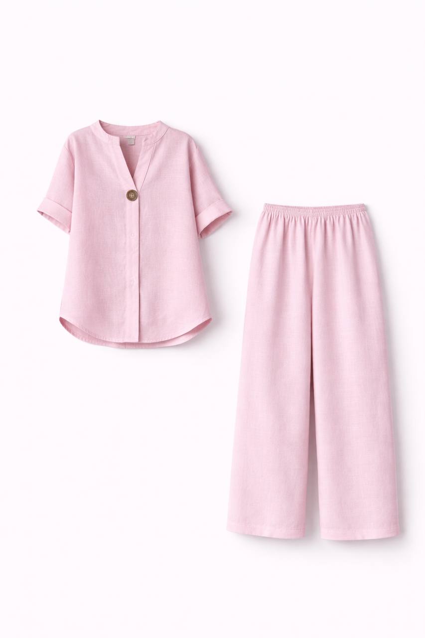 Two Piece Lounge Set – Long Sleeve Button Front Top & Trousers Set