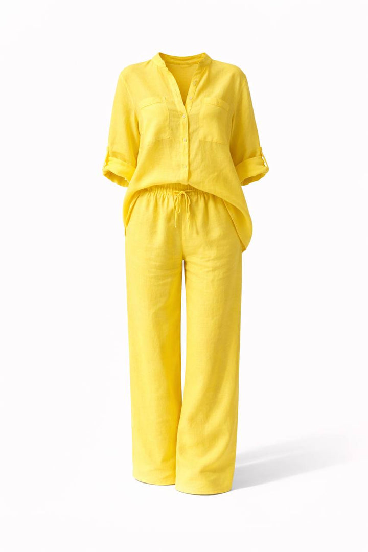 Long Sleeve Button Front Shirt & Wide Leg Trousers Co-Ord Set