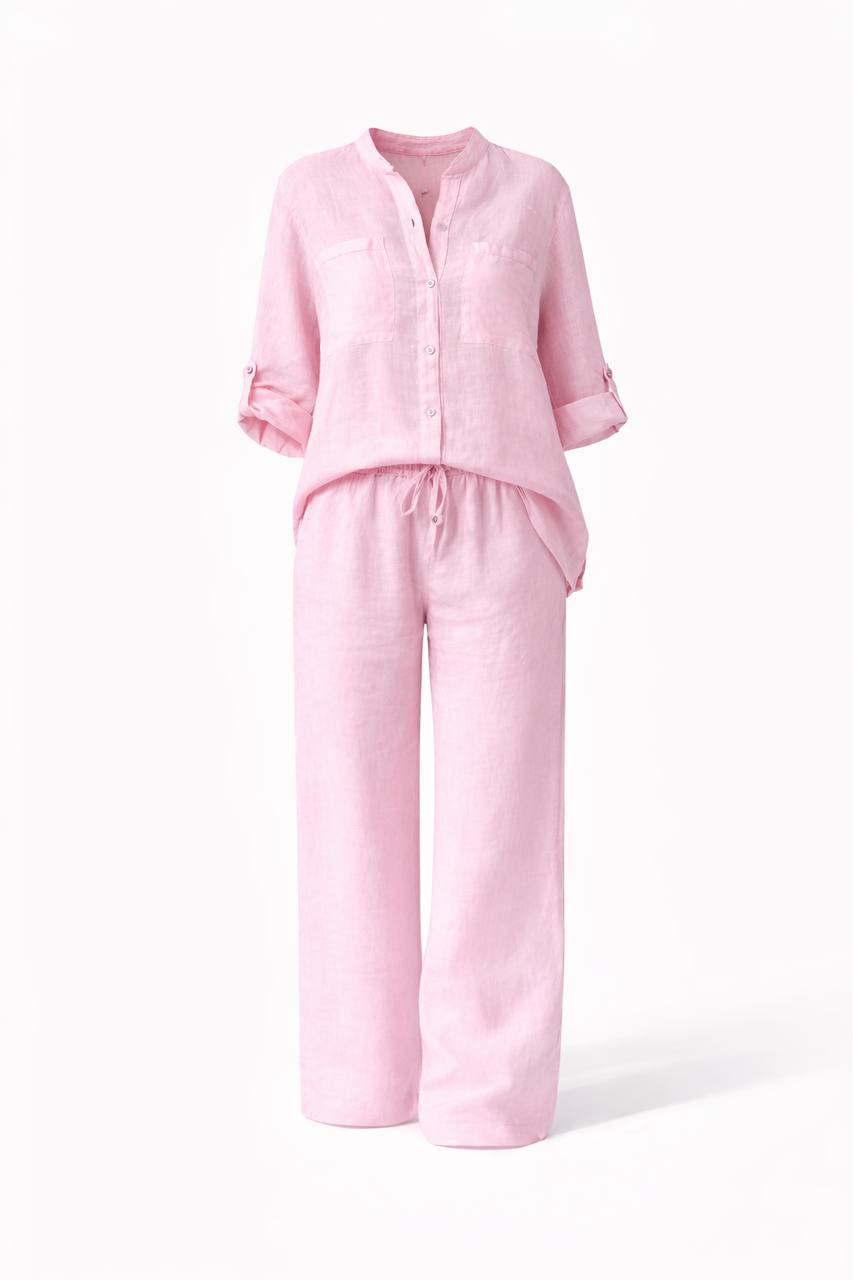 Long Sleeve Button Front Shirt & Wide Leg Trousers Co-Ord Set