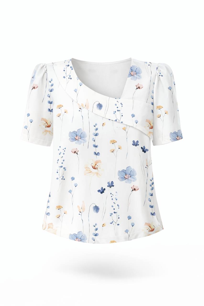 Women's Floral Square Neck Puff Sleeve Blouse