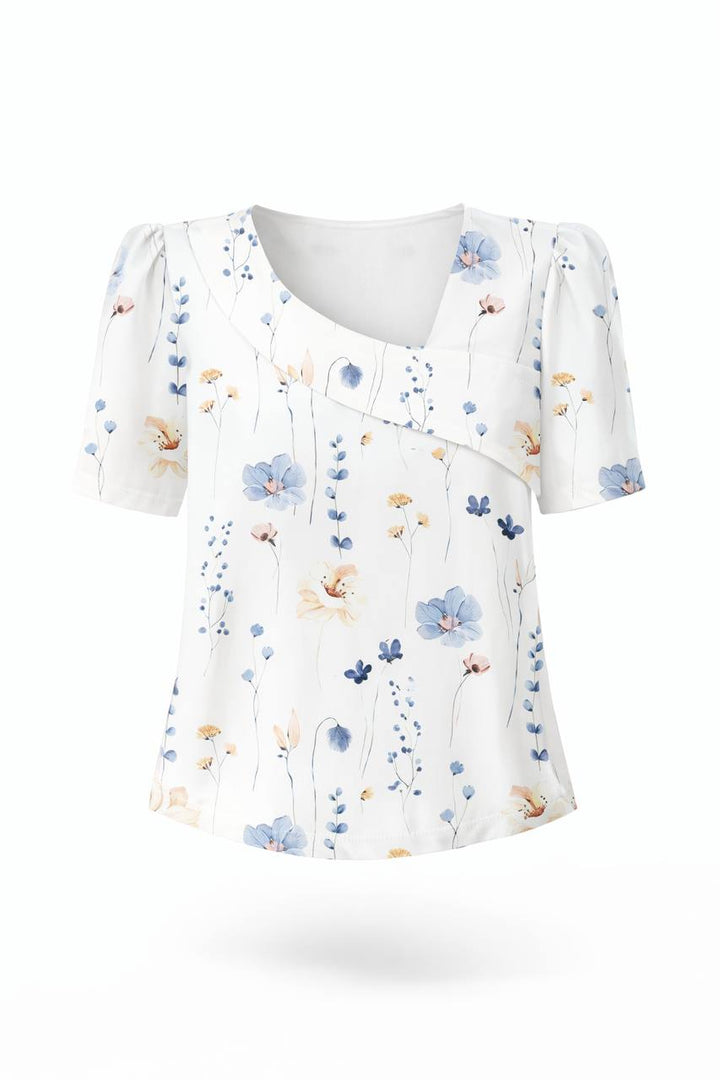 Women's Floral Square Neck Puff Sleeve Blouse