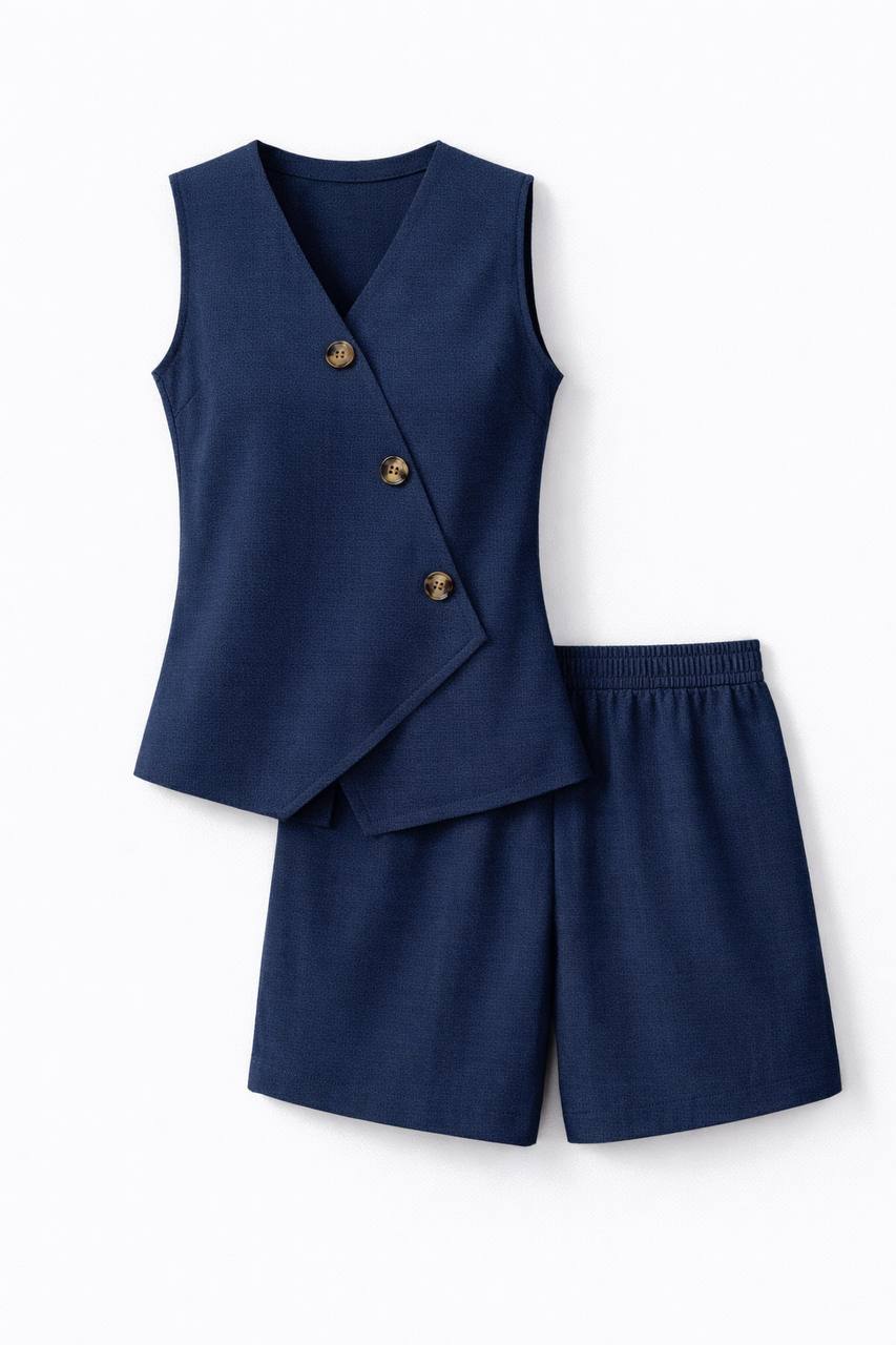 Sleeveless Vest and Shorts Set – Tailored Button Front