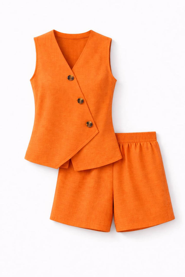 Sleeveless Vest and Shorts Set – Tailored Button Front