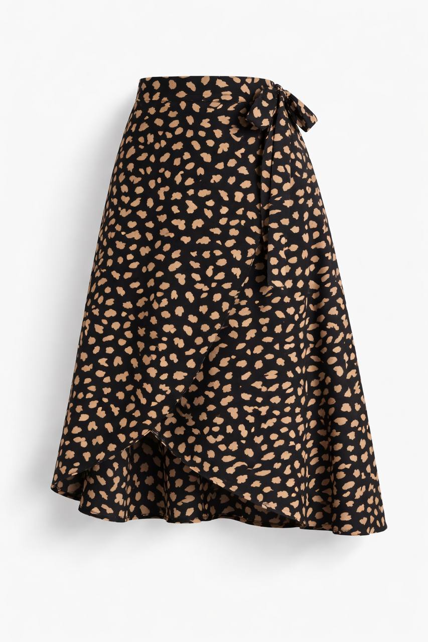 High Waisted Wrap Midi Skirt – A-Line Skirt with Tie Waist and Asymmetric Hem