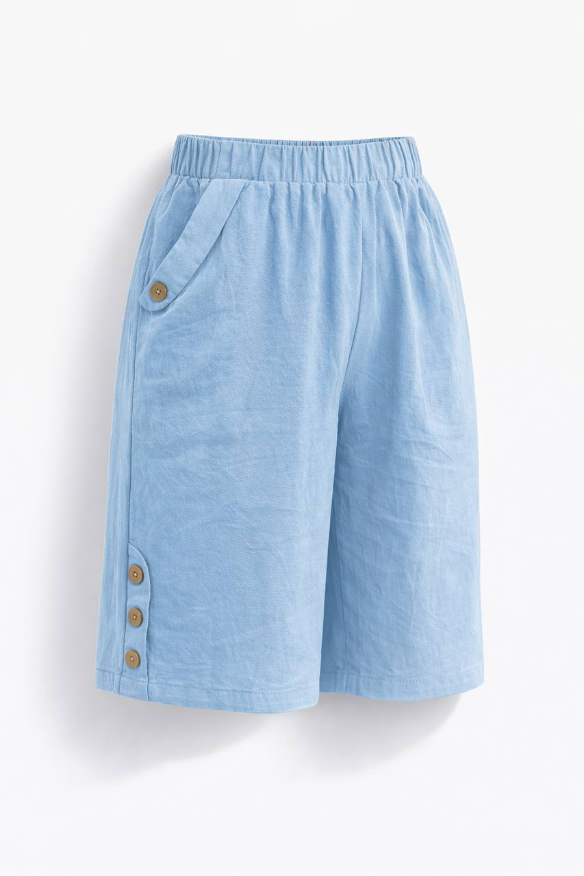 High Waisted Knee Length Shorts – Elastic Waist Casual Shorts with Button Detail
