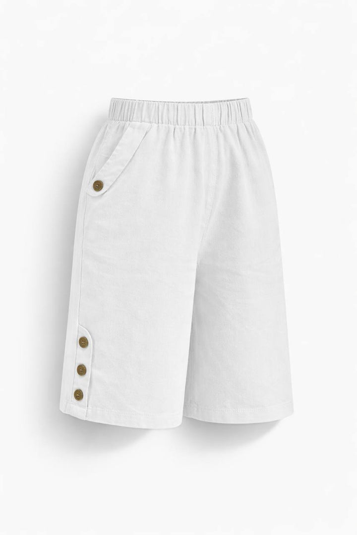 High Waisted Knee Length Shorts – Elastic Waist Casual Shorts with Button Detail