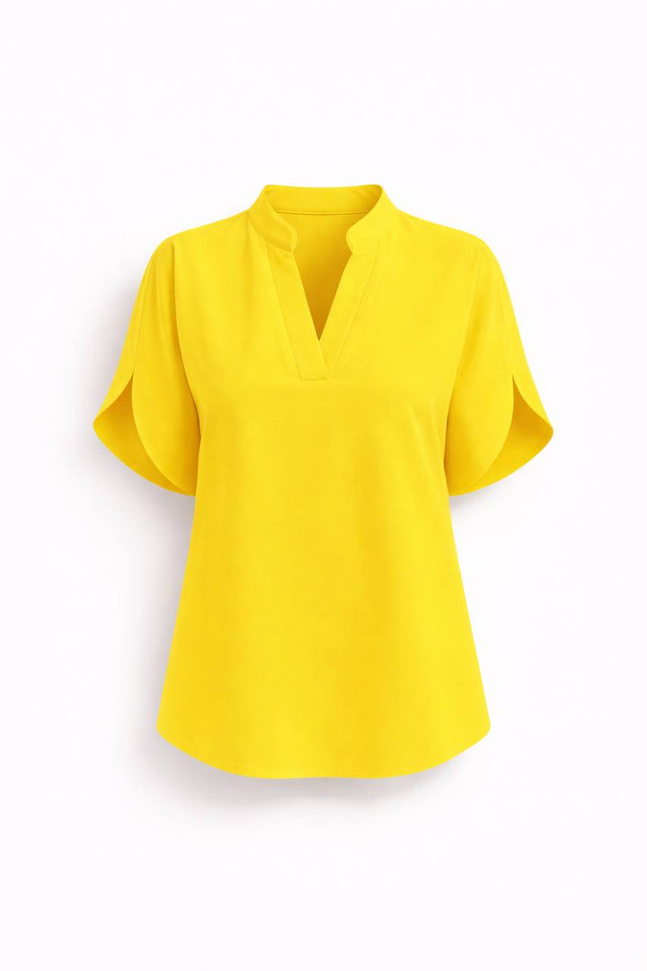 Chiffon V Neck Blouse - Split Sleeve Relaxed Fit Top