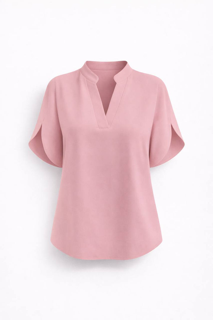 Chiffon V Neck Blouse - Split Sleeve Relaxed Fit Top