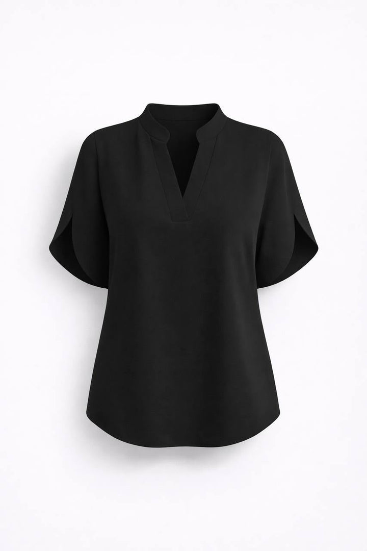 Chiffon V Neck Blouse - Split Sleeve Relaxed Fit Top