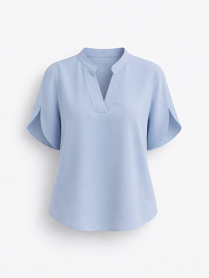 Chiffon V Neck Blouse - Split Sleeve Relaxed Fit Top
