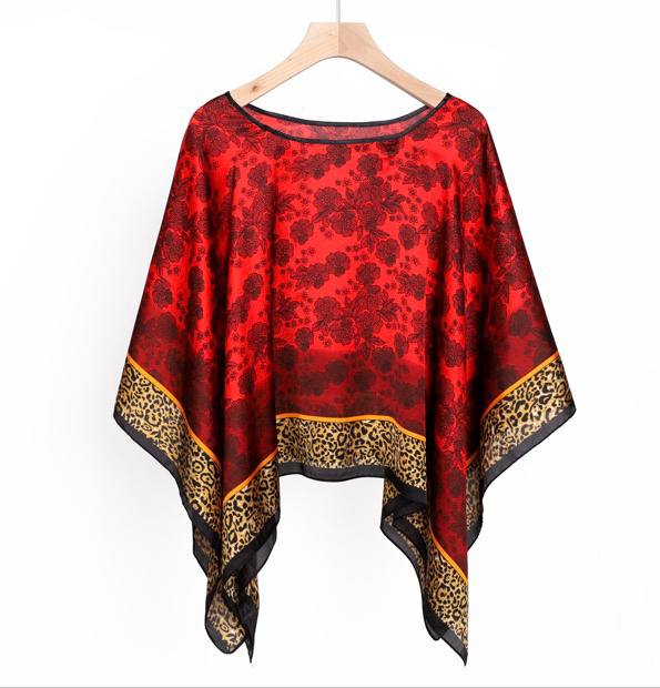 Floral Cape Blouse - Asymmetric Hem Detail