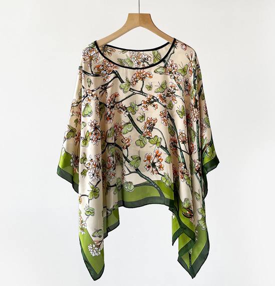 Floral Cape Blouse - Asymmetric Hem Detail