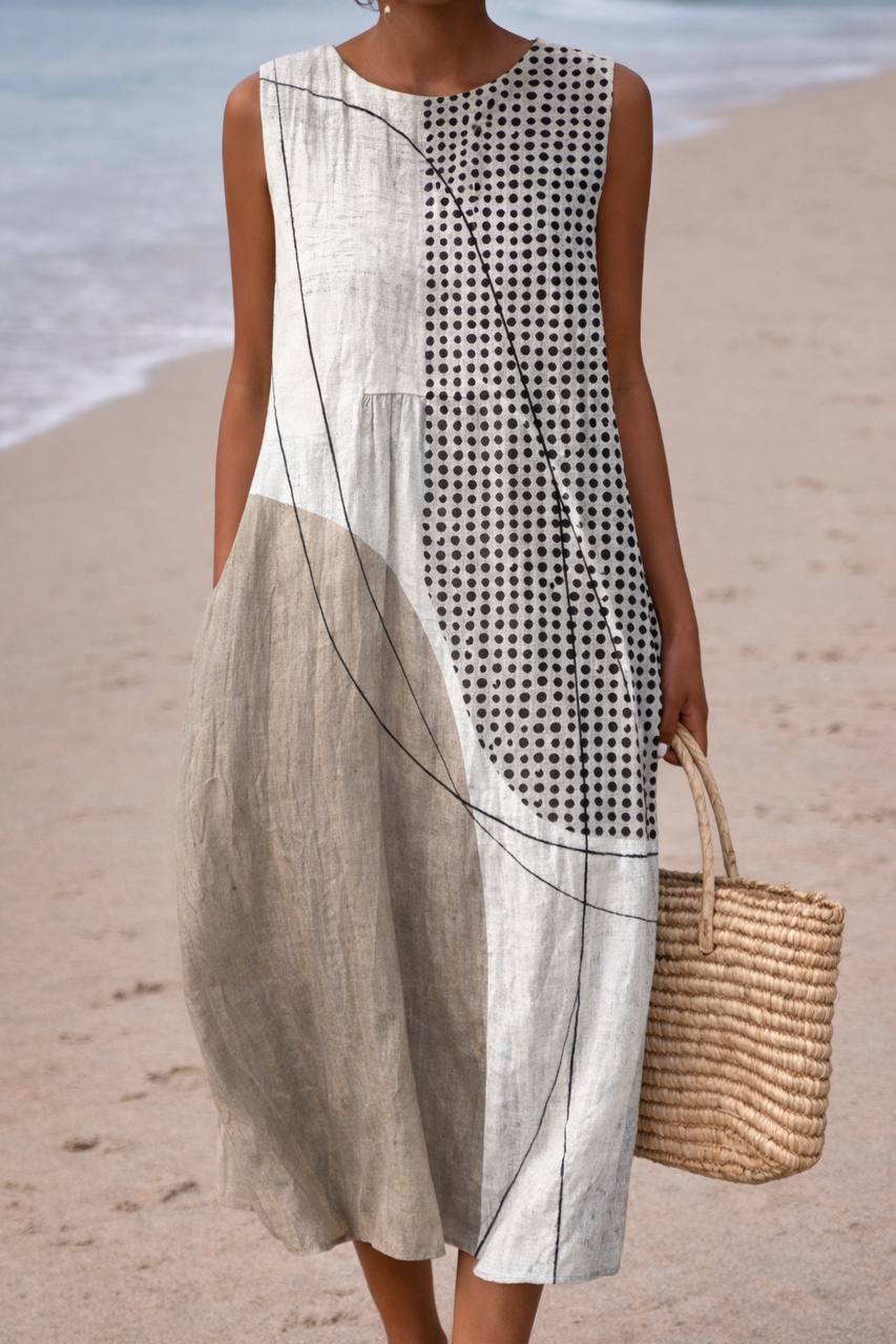 Geometric Sleeveless Midi Dress – Beach Dress