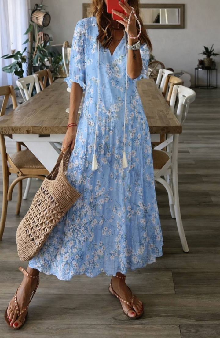 Floral Maxi Dress – V-Neck Loose Fit Dress