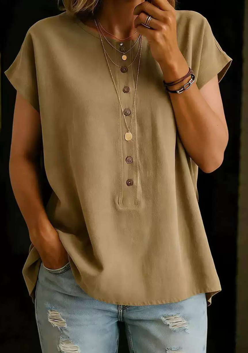 Women's Button Front Cap Sleeve Casual Blouse