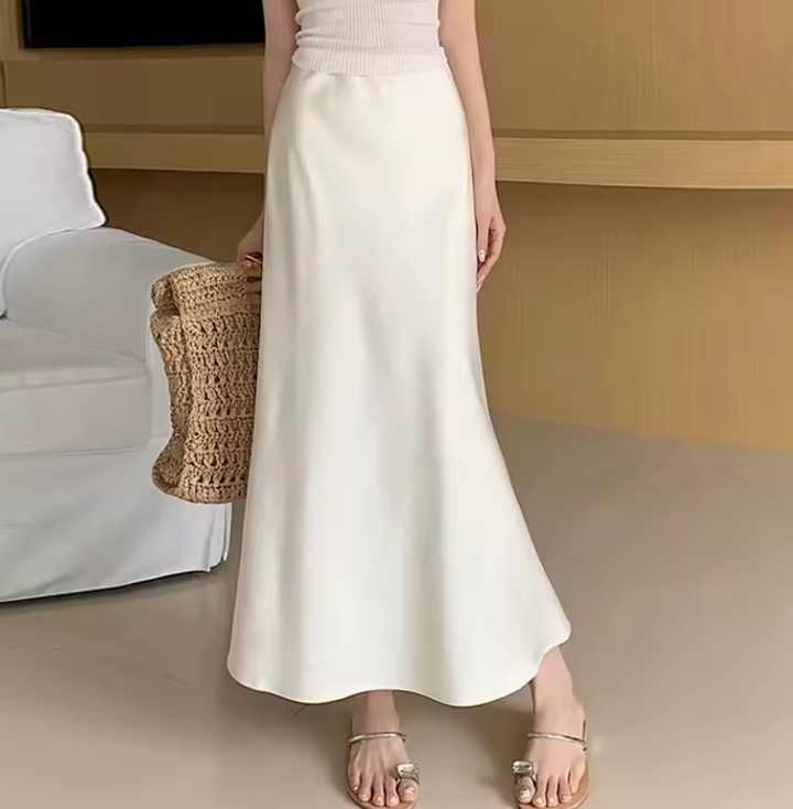 High Waist Satin Maxi Skirt – Elegant A-Line Fit