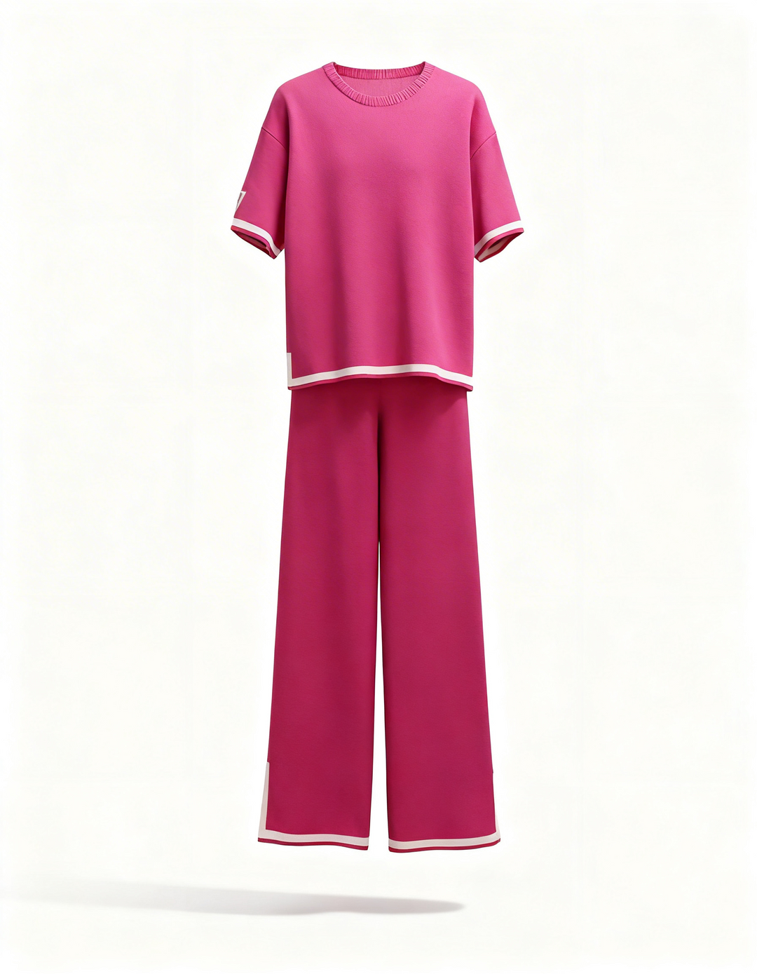 Two Piece Lounge Set – Short Sleeve Top and Wide Leg Trousers with Contrast Trim