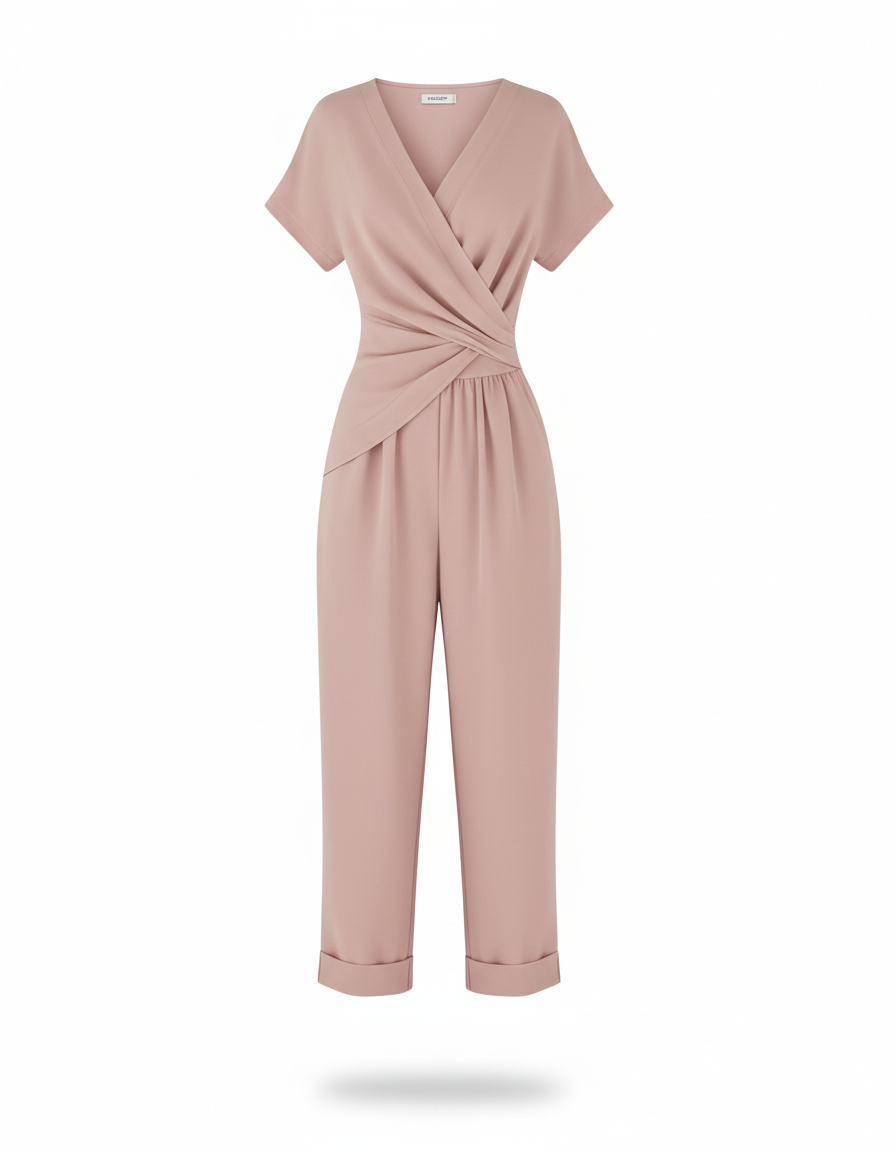 Wrap Front Set – Short Sleeve Shirt & Pants with Side Pockets